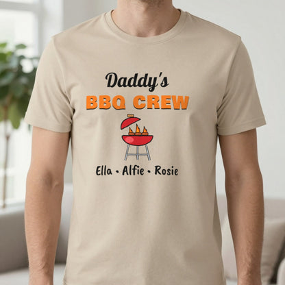 Personalised Daddy's BBQ Crew T-Shirt & Sweatshirt T-Shirt in Sand, worn, our photo