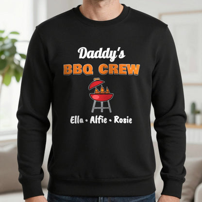 Personalised Daddy's BBQ Crew T-Shirt & Sweatshirt Sweatshirt in Black, worn, our photo