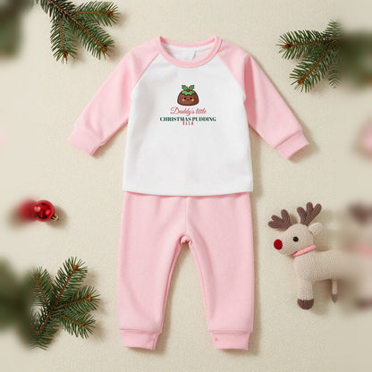 Daddy's Little Christmas Pudding Personalised Baby & Toddler Christmas Pyjamas, Baby & Toddler in Pink, our photo