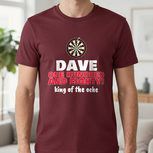 Personalised Darts 180 T-Shirt & Sweatshirt in Maroon, worn, our photo