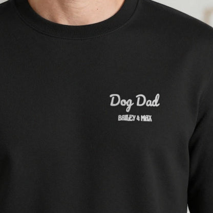 Dog Dad T-Shirt with Dog Names, adult sweatshirt in black, embroidered