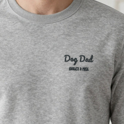 Dog Dad T-Shirt with Dog Names, adult sweatshirt in ash, embroidered