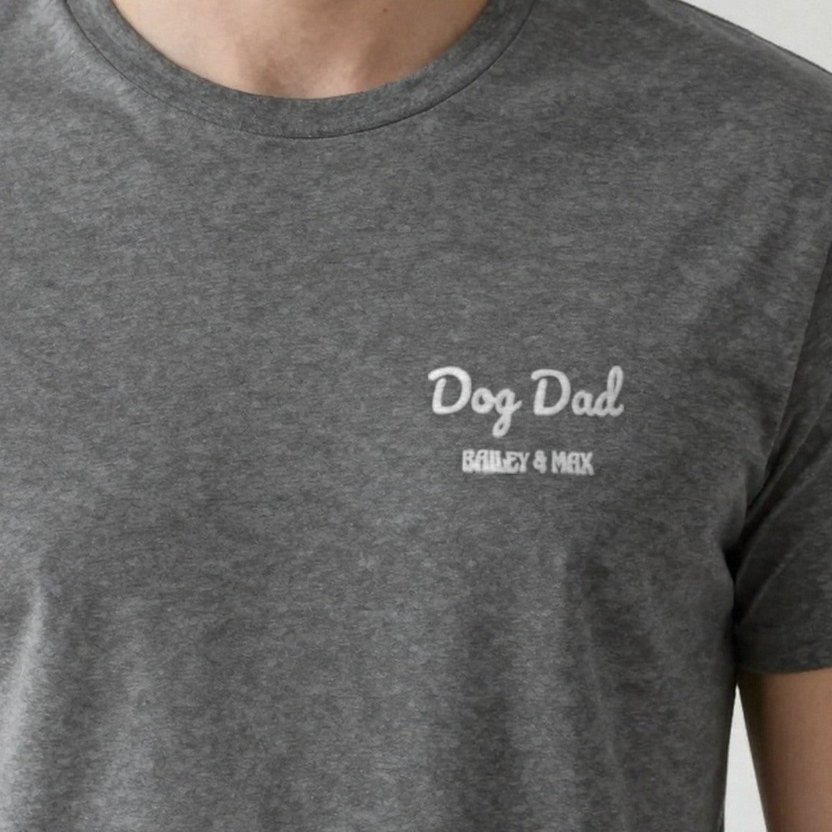 Dog Dad T-Shirt with Dog Names, adult t-shirt in charcoal, embroidered