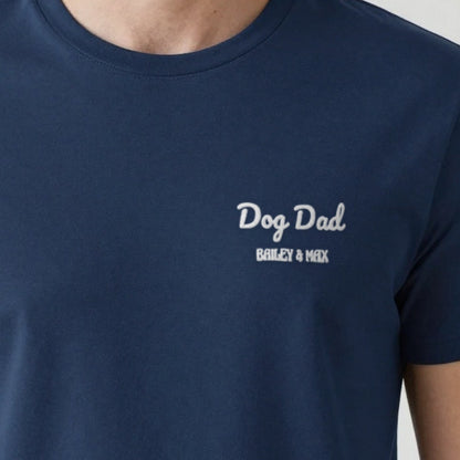 Dog Dad T-Shirt with Dog Names, adult t-shirt in navy, embroidered
