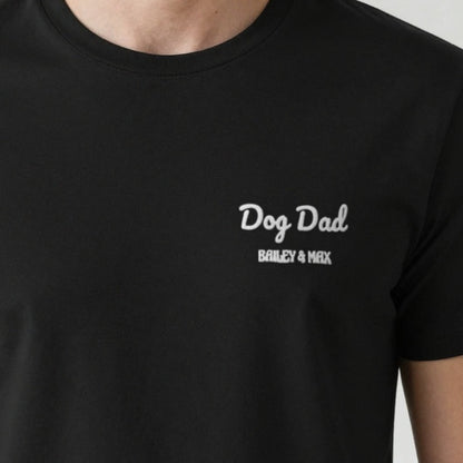Dog Dad T-Shirt with Dog Names, adult t-shirt in black, embroidered