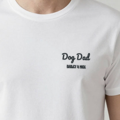 Dog Dad T-Shirt with Dog Names, adult t-shirt in white, embroidered