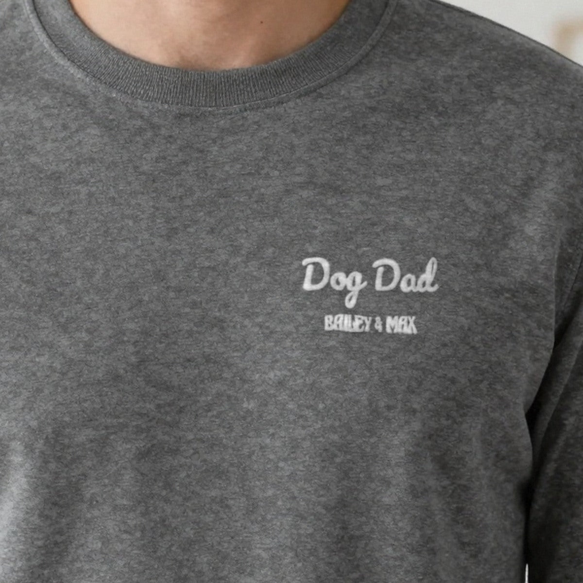 Dog Dad T-Shirt with Dog Names, adult sweatshirt in charcoal, embroidered