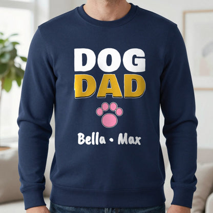 Personalised Dog Dad Names T-Shirt & Sweatshirt Sweatshirt in Navy, worn, our photo
