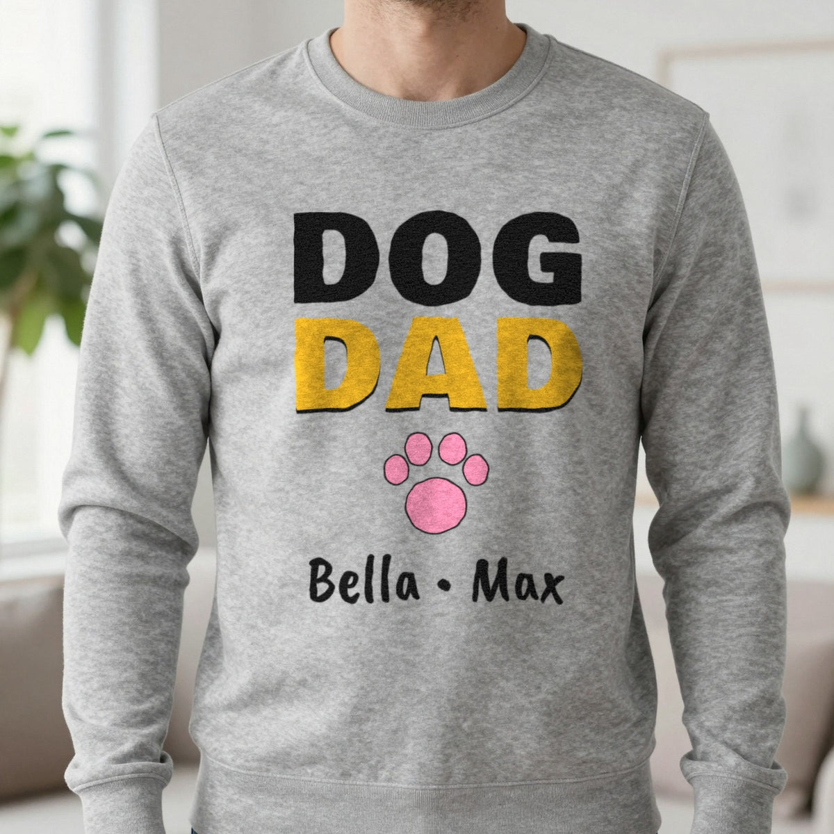 Personalised Dog Dad Names T-Shirt & Sweatshirt Sweatshirt in Sport Grey, worn, our photo