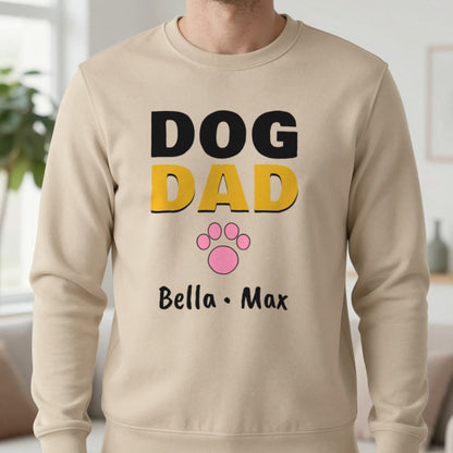 Personalised Dog Dad Names T-Shirt & Sweatshirt Sweatshirt in Sand, worn, our photo