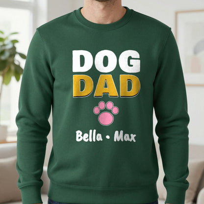 Personalised Dog Dad Names T-Shirt & Sweatshirt Sweatshirt in Forest Green, worn, our photo