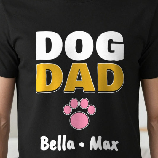 Personalised Dog Dad Names T-Shirt & Sweatshirt print close-up, our photo