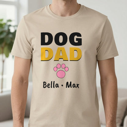 Personalised Dog Dad Names T-Shirt & Sweatshirt T-Shirt in Sand, worn, our photo