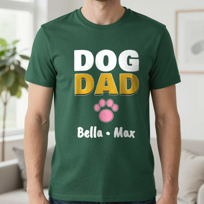 Personalised Dog Dad Names T-Shirt & Sweatshirt T-Shirt in Forest Green, worn, our photo