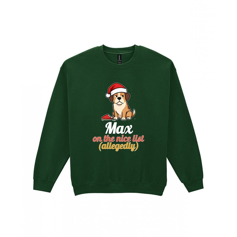 Personalised Nice List Dog Christmas Jumper & T-Shirt laid flat