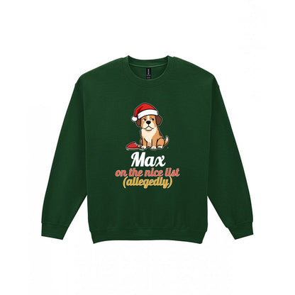 Personalised Nice List Dog Christmas Jumper & T-Shirt laid flat