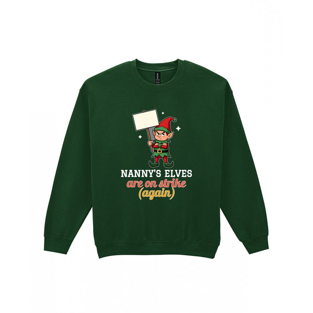Personalised Elves On Strike Christmas Jumper & T-Shirt laid flat