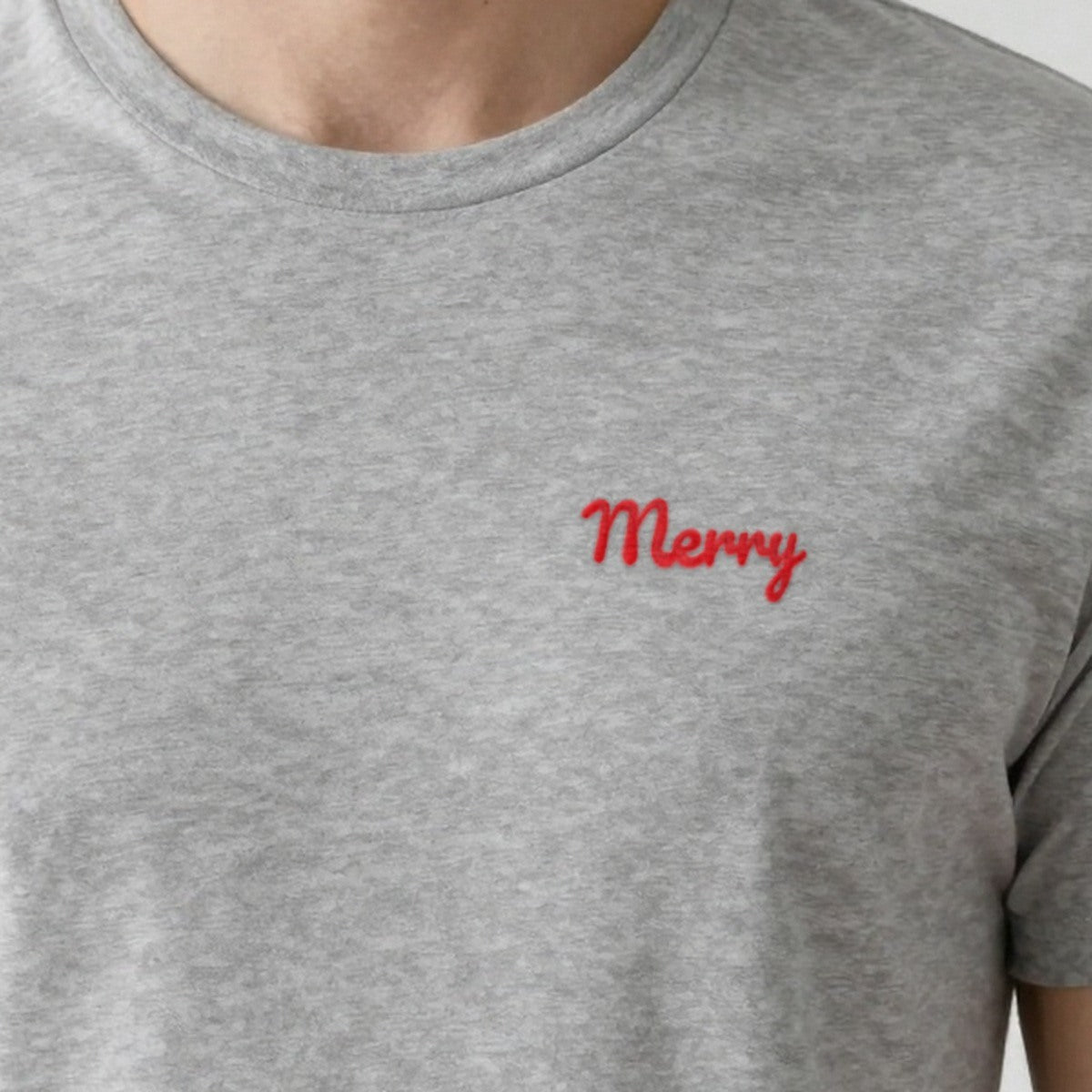 Embroidered Christmas Jumper, Merry, adult t-shirt in ash, embroidered