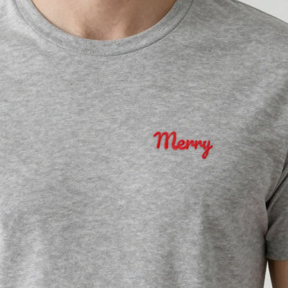 Embroidered Christmas Jumper, Merry, adult t-shirt in ash, embroidered