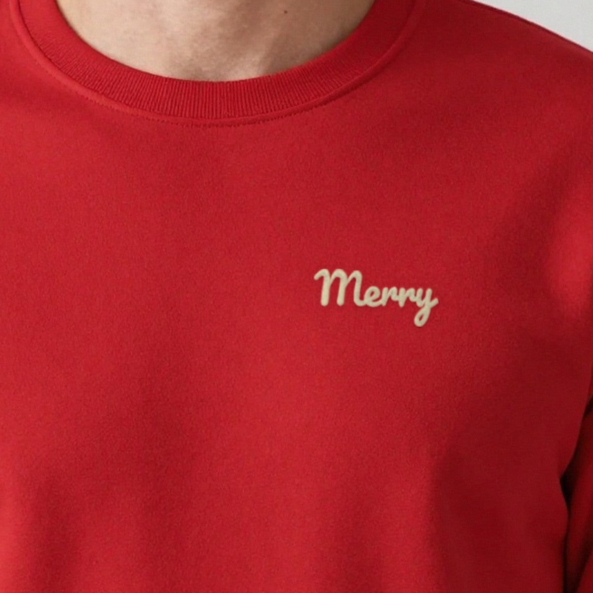 Embroidered Christmas Jumper, Merry, adult sweatshirt in red, embroidered