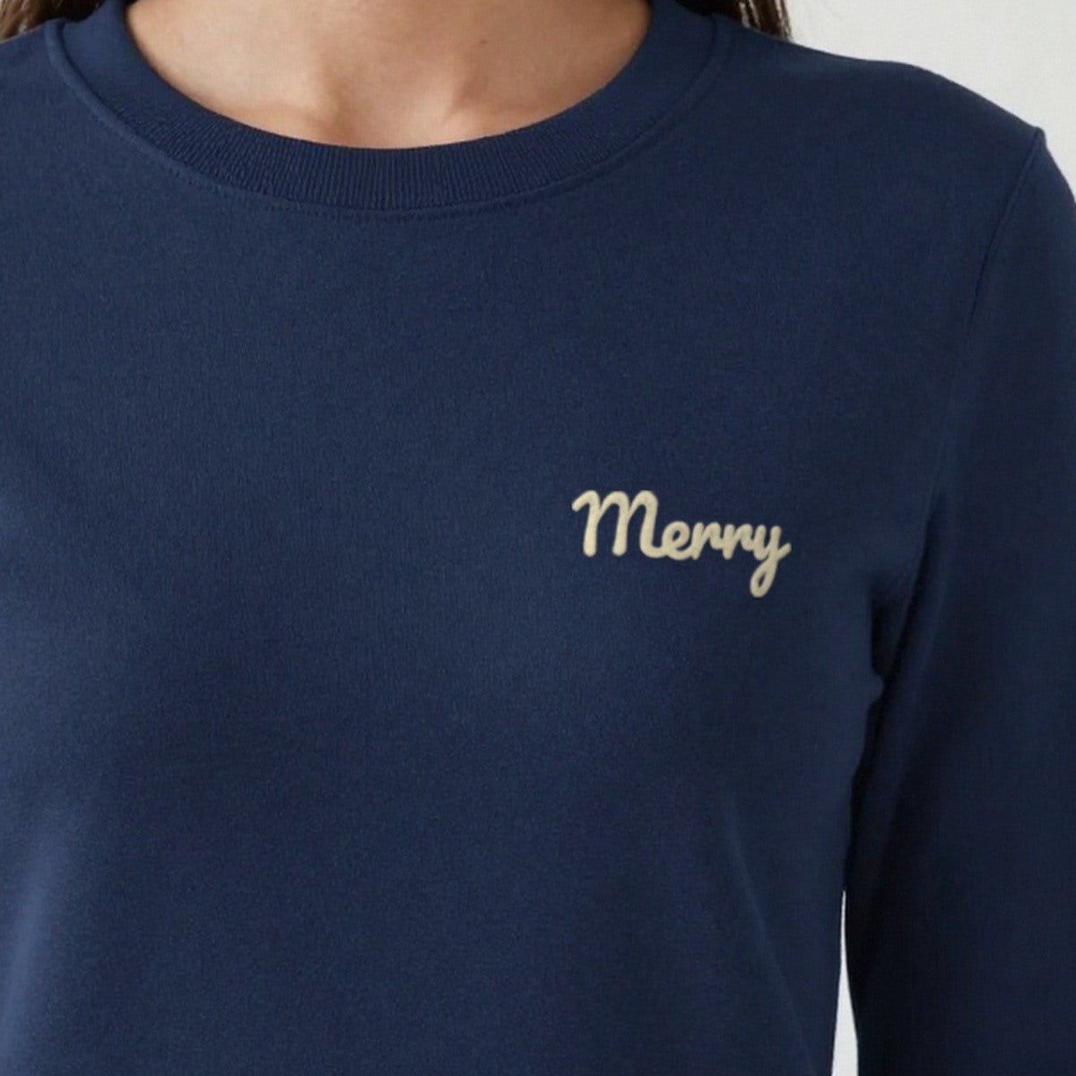 Embroidered Christmas Jumper, Merry, adult sweatshirt in navy, embroidered