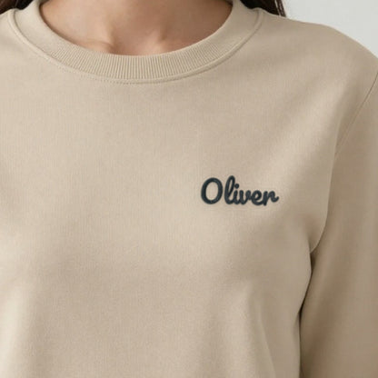 Embroidered Name T-Shirt, adult sweatshirt in sand, embroidered