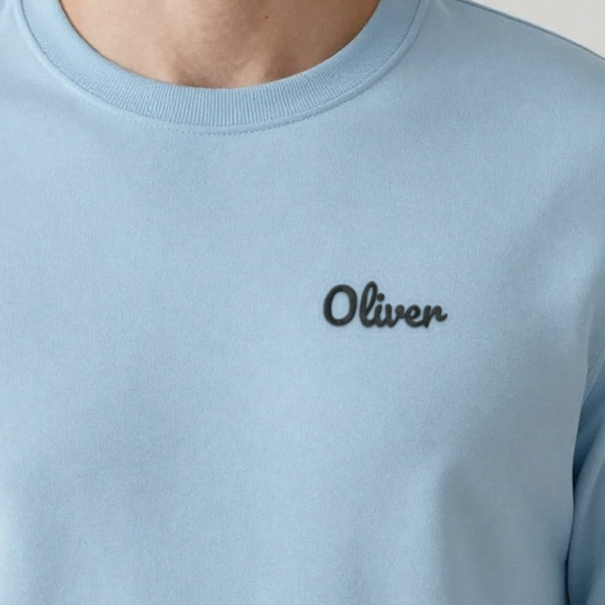 Embroidered Name T-Shirt, adult sweatshirt in light blue, embroidered