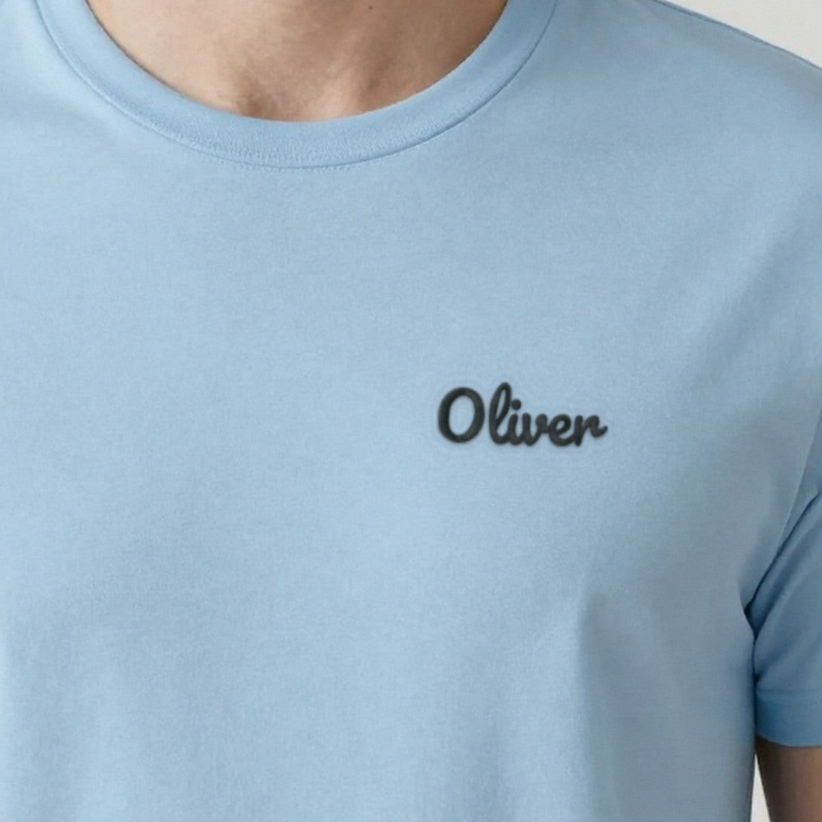 Embroidered Name T-Shirt, adult t-shirt in light blue, embroidered