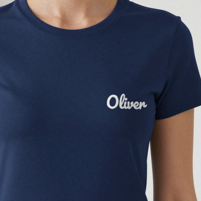 Embroidered Name T-Shirt, adult t-shirt in navy, embroidered