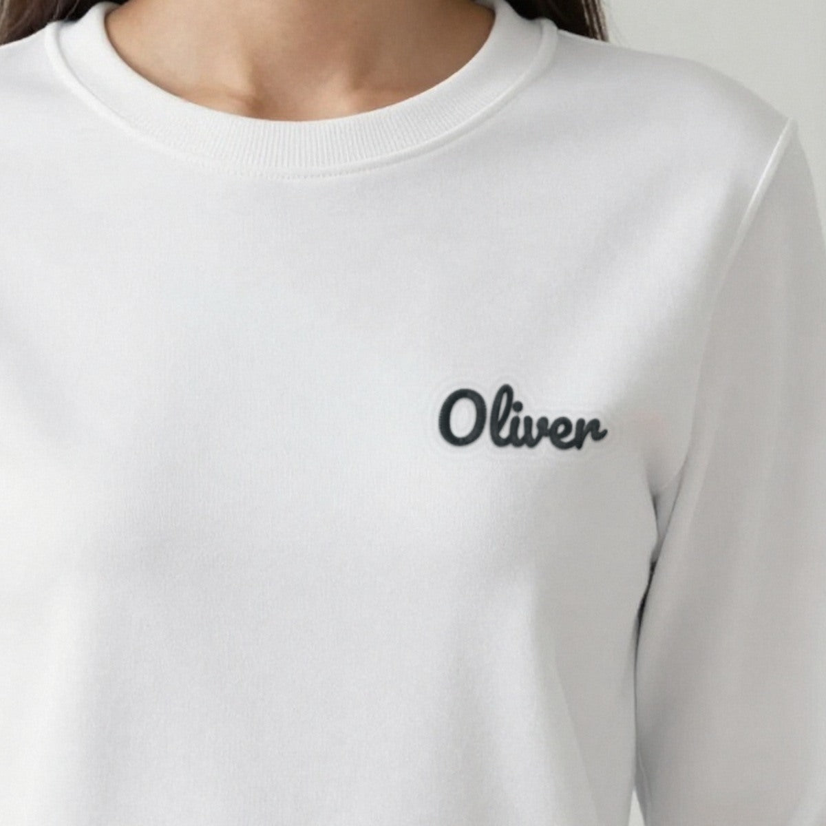 Embroidered Name T-Shirt, adult sweatshirt in white, embroidered