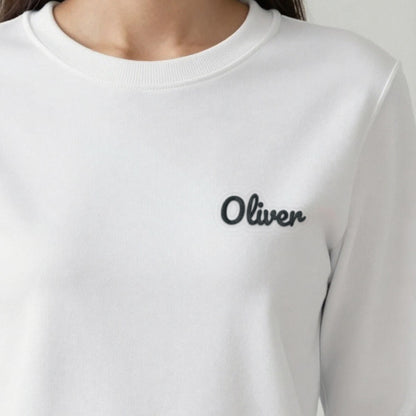 Embroidered Name T-Shirt, adult sweatshirt in white, embroidered