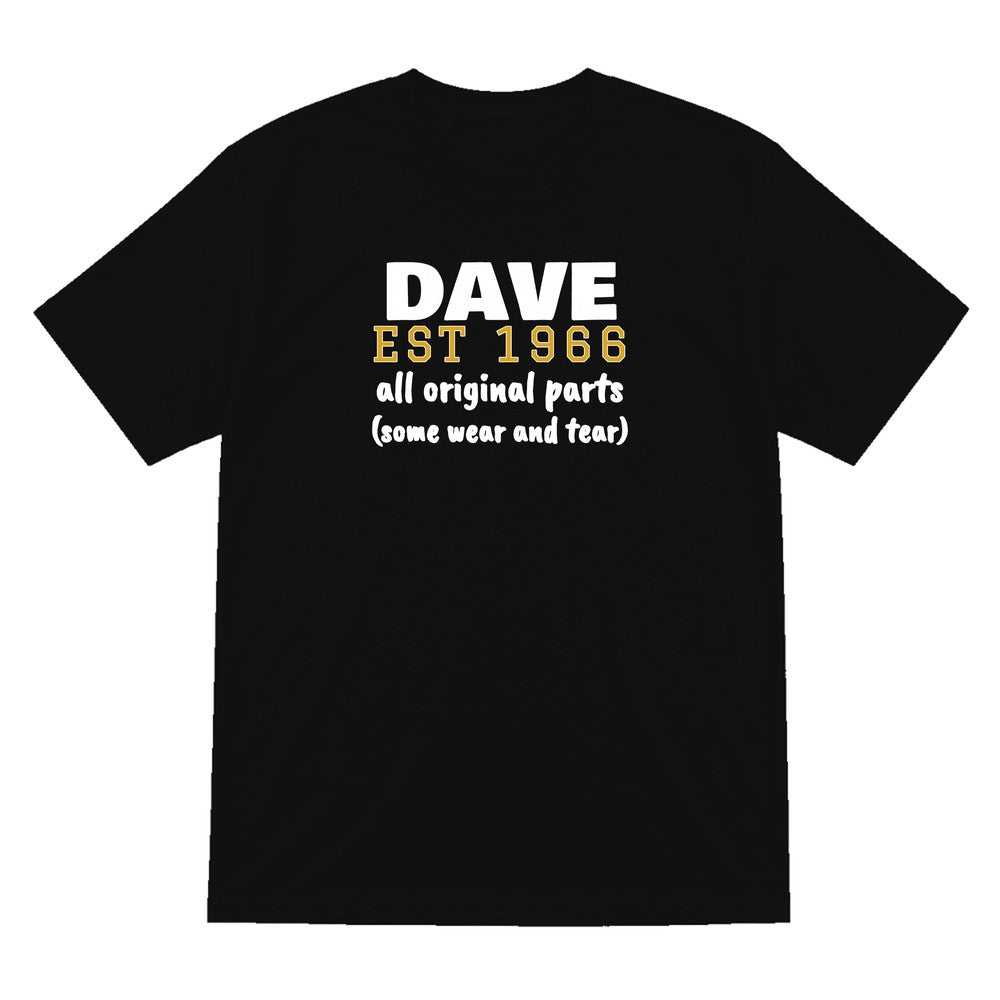 Personalised Name Est. Year All Original Parts T-Shirt laid flat