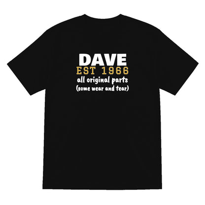 Personalised Name Est. Year All Original Parts T-Shirt laid flat