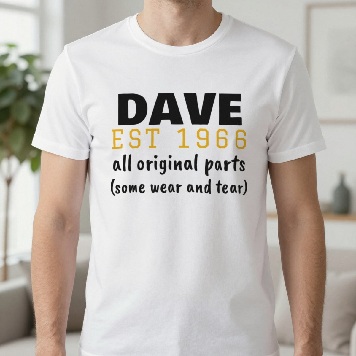 Personalised Name Est. Year All Original Parts T-Shirt T-Shirt in White, worn, our photo