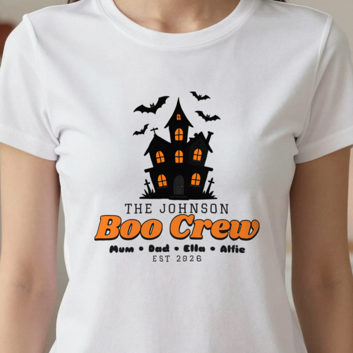 Personalised Family Boo Crew T-Shirt & Sweatshirt close-up