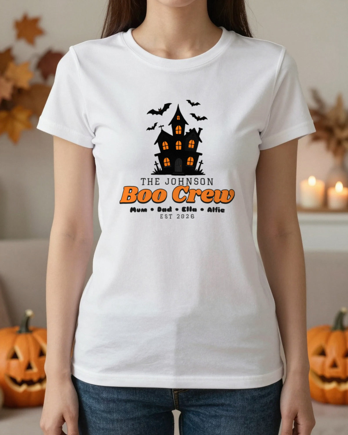 Personalised Family Boo Crew T-Shirt & Sweatshirt worn