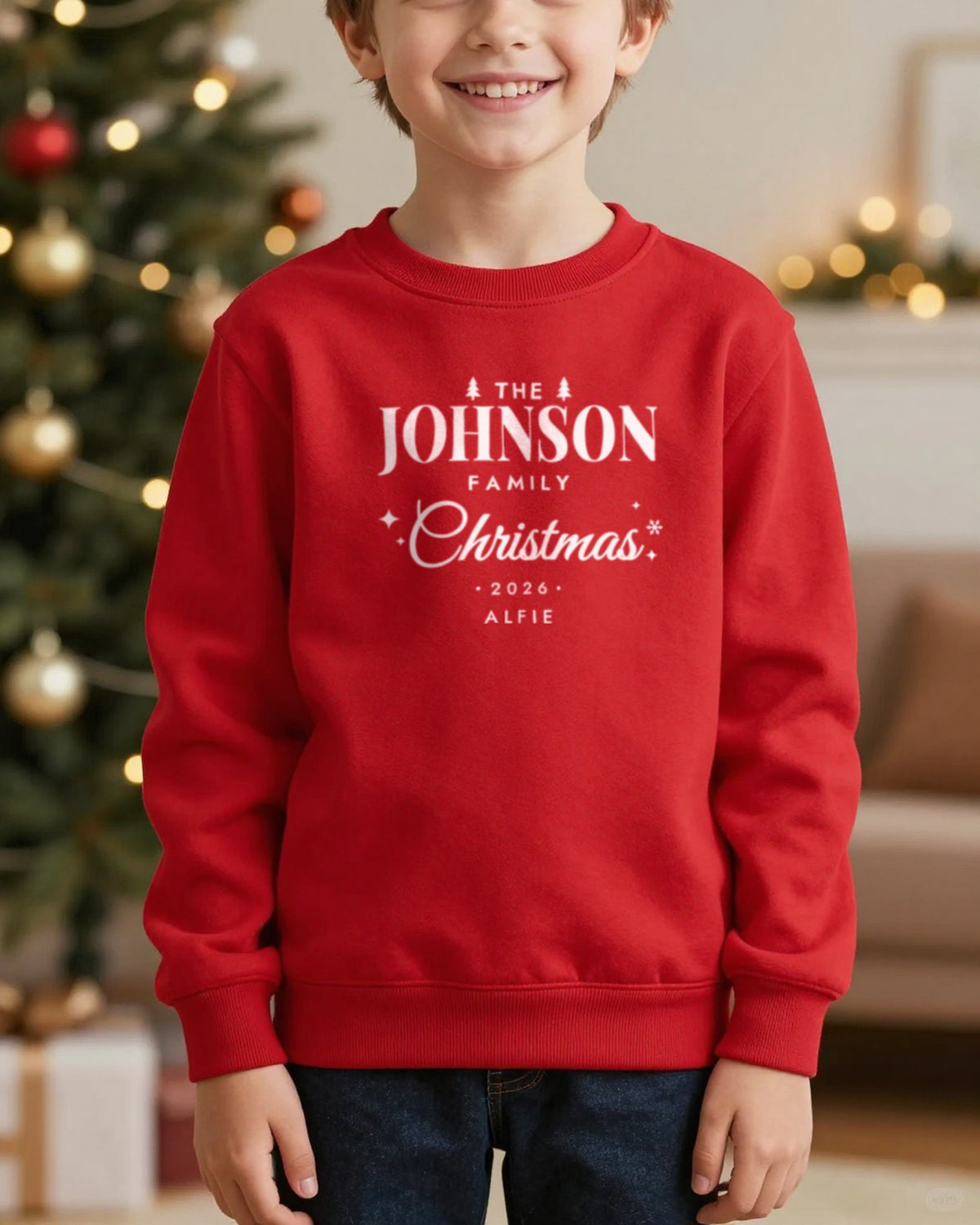 Kids personalised family Christmas sweatshirt with child name