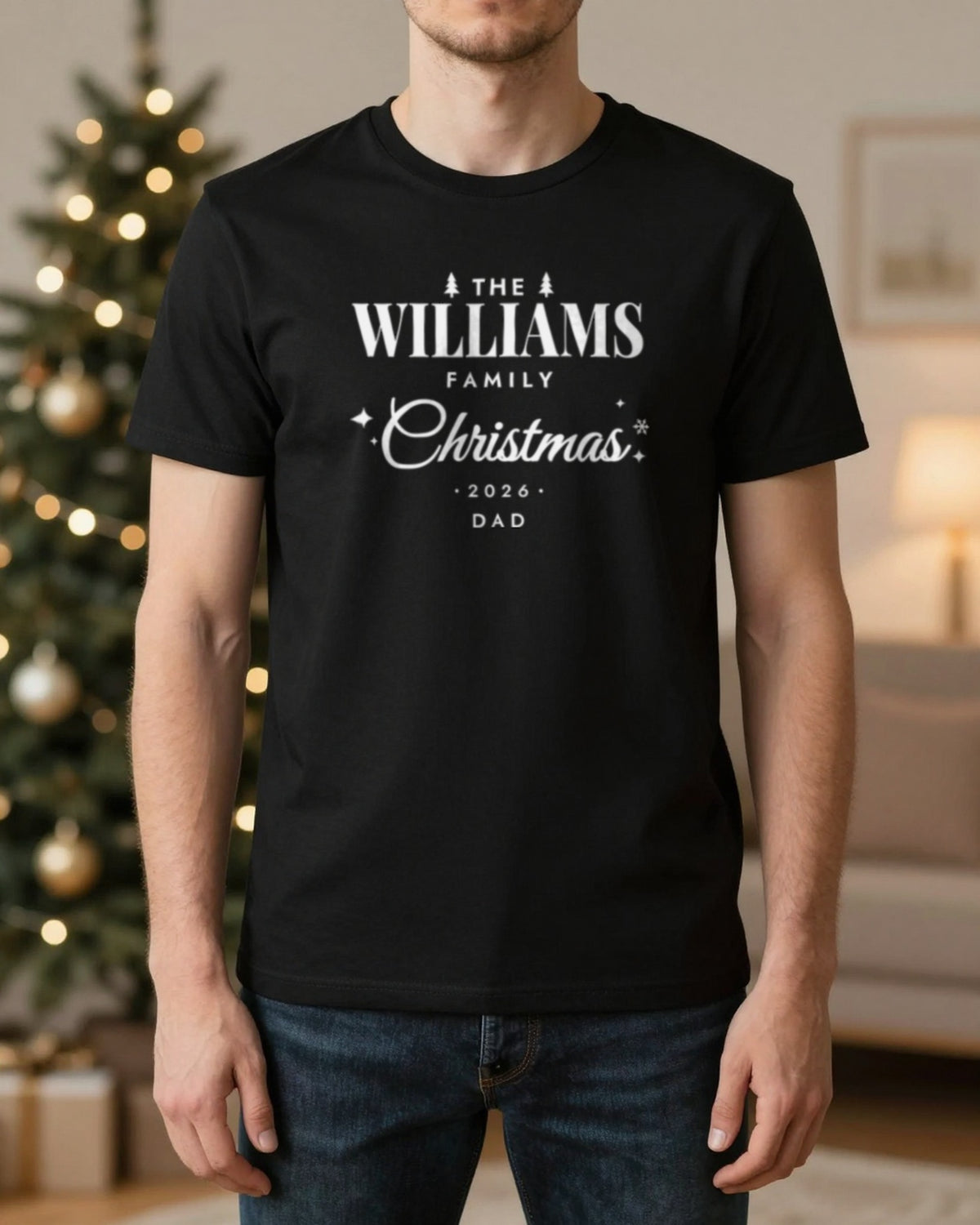 Black personalised family Christmas T-shirt for Dad