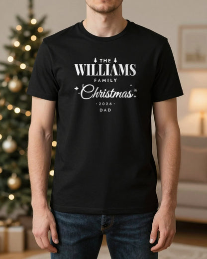 Black personalised family Christmas T-shirt for Dad