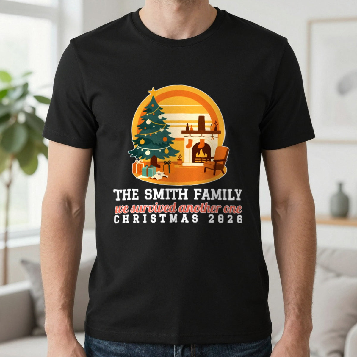 Personalised Family Christmas Christmas Jumper & T-Shirt T-Shirt in Black, worn, our photo