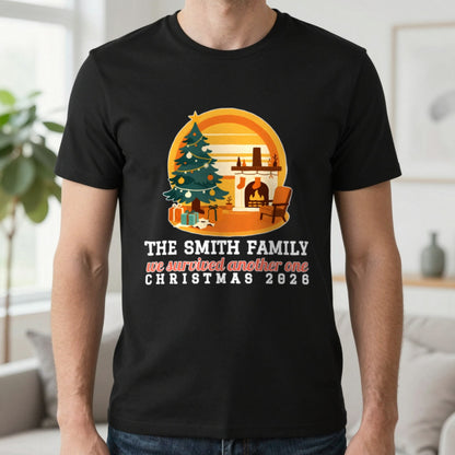 Personalised Family Christmas Christmas Jumper & T-Shirt T-Shirt in Black, worn, our photo