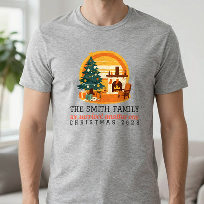 Personalised Family Christmas Christmas Jumper & T-Shirt T-Shirt in Sport Grey, worn, our photo