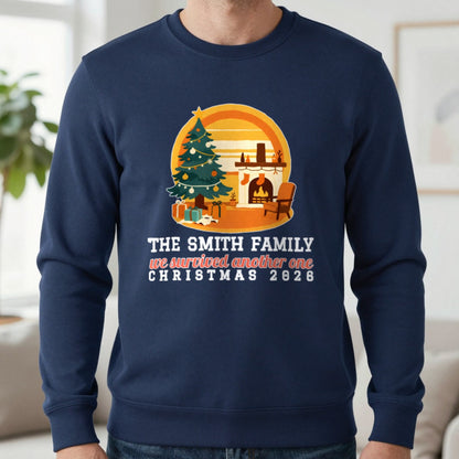 Personalised Family Christmas Christmas Jumper & T-Shirt Sweatshirt in Navy, worn, our photo