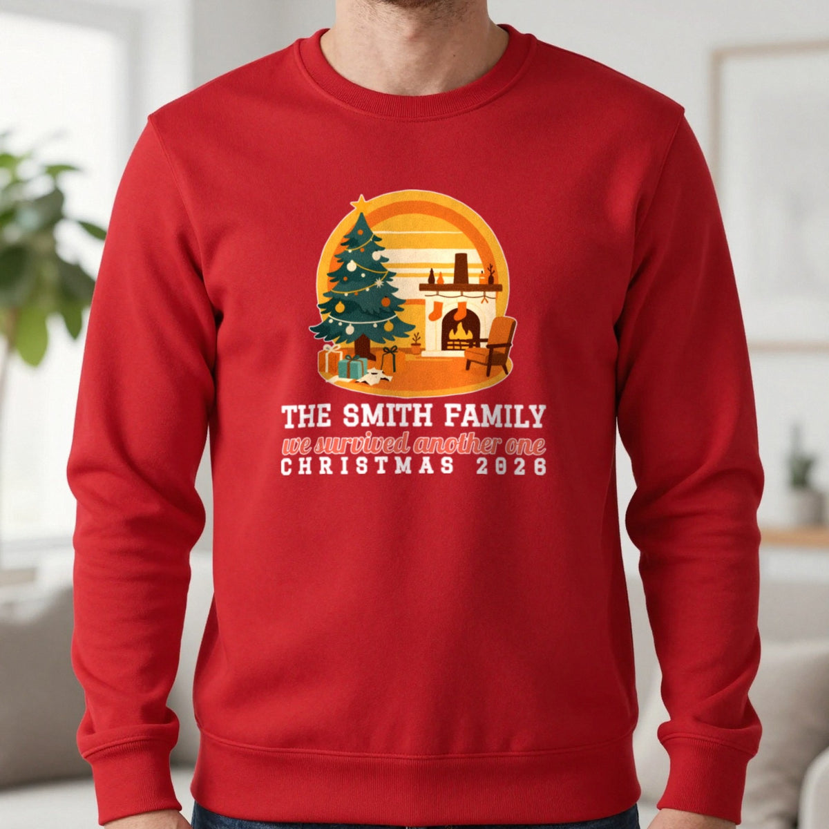Personalised Family Christmas Christmas Jumper & T-Shirt Sweatshirt in Red, worn, our photo