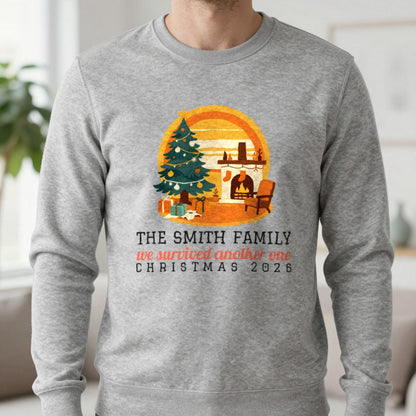 Personalised Family Christmas Christmas Jumper & T-Shirt Sweatshirt in Sport Grey, worn, our photo