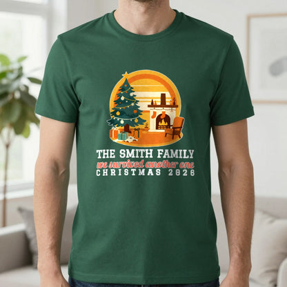 Personalised Family Christmas Christmas Jumper & T-Shirt T-Shirt in Forest Green, worn, our photo