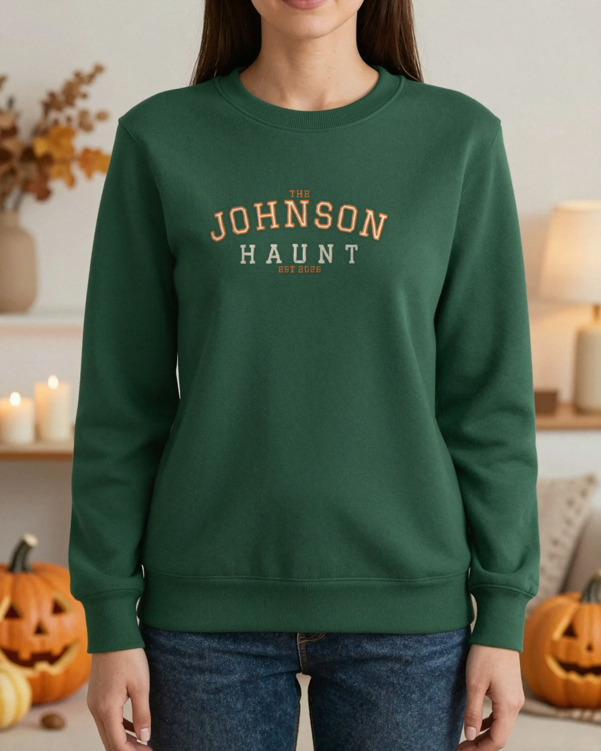 Personalised Family Haunt Embroidered Sweatshirt worn