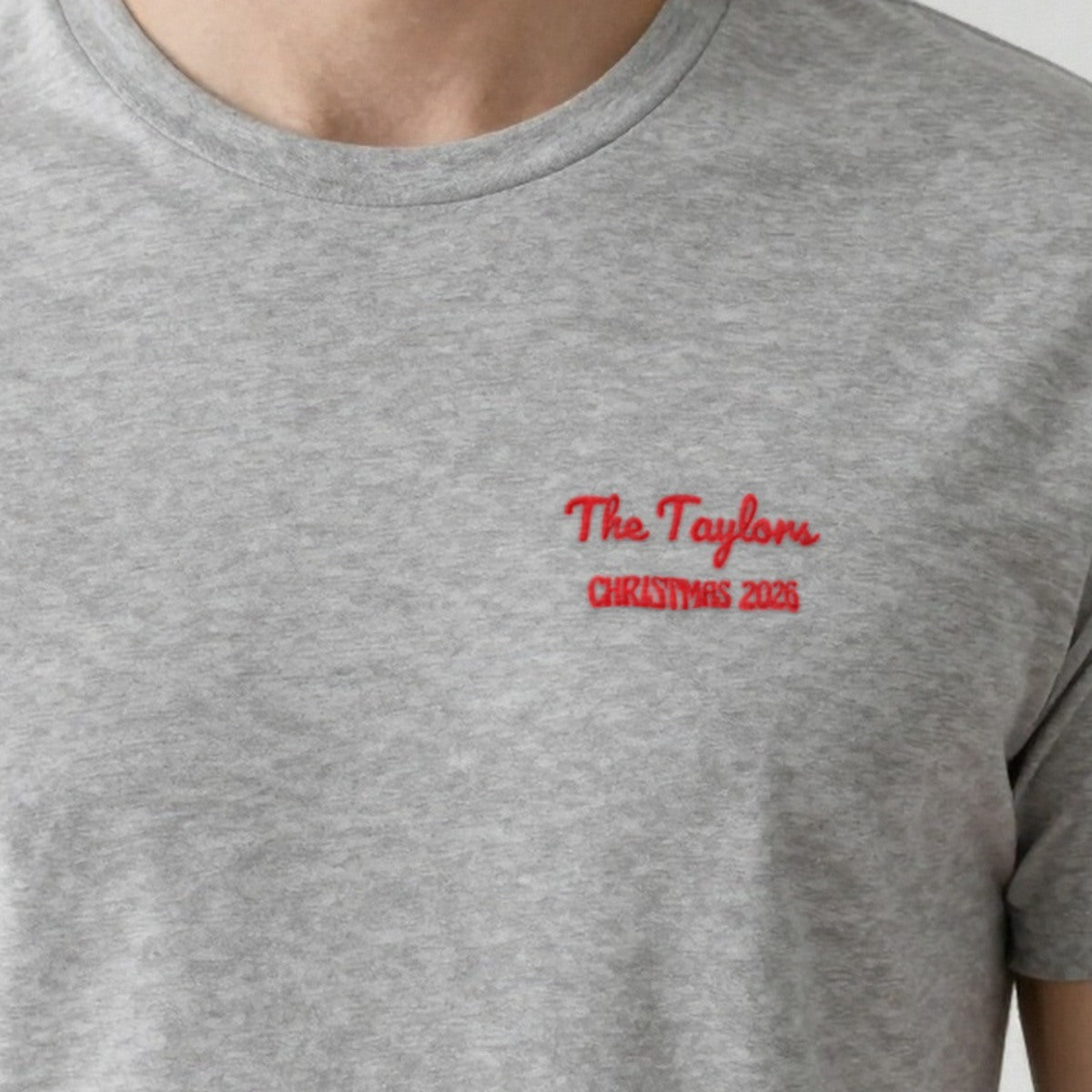 Family Name Christmas Jumper, adult t-shirt in ash, embroidered