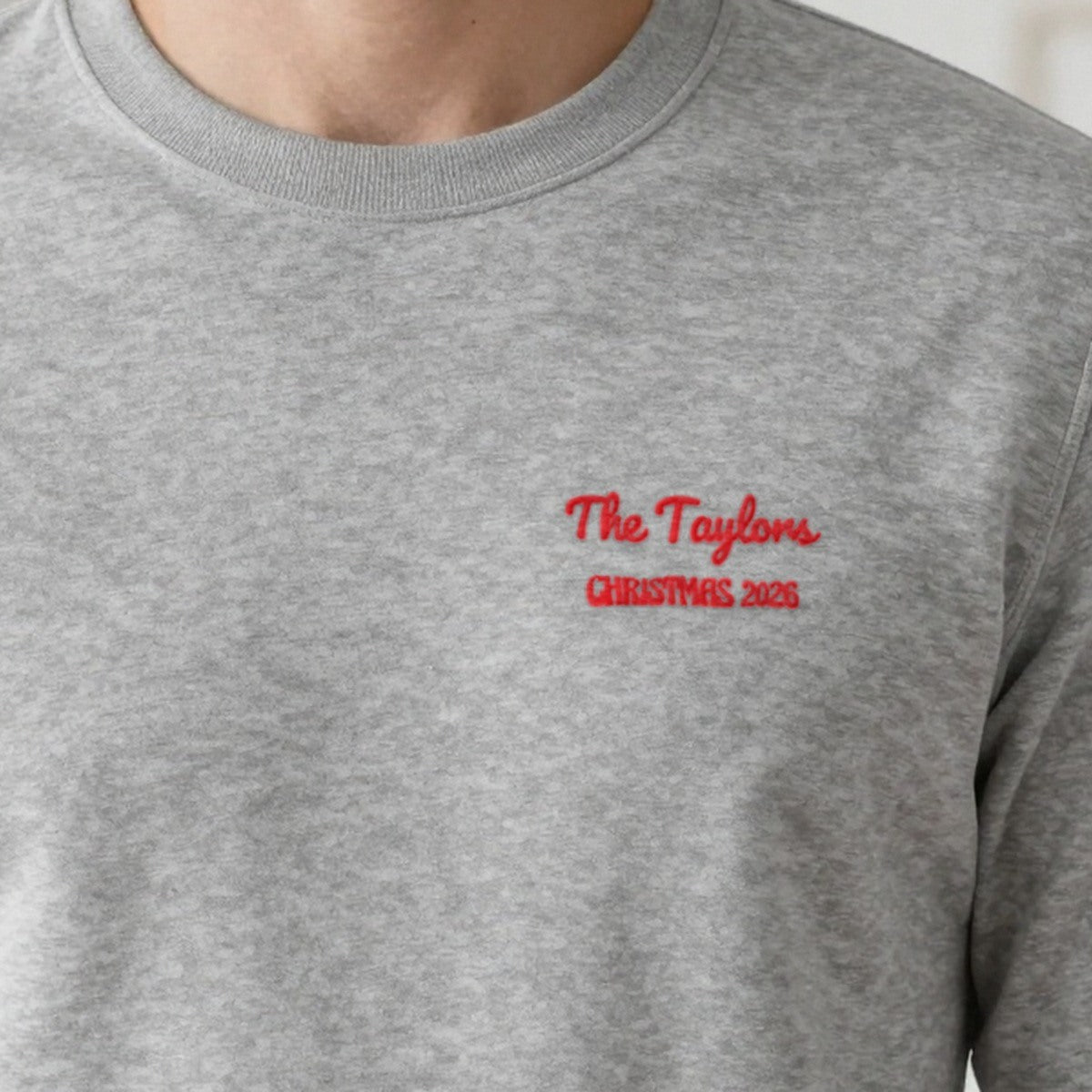 Family Name Christmas Jumper, adult sweatshirt in ash, embroidered