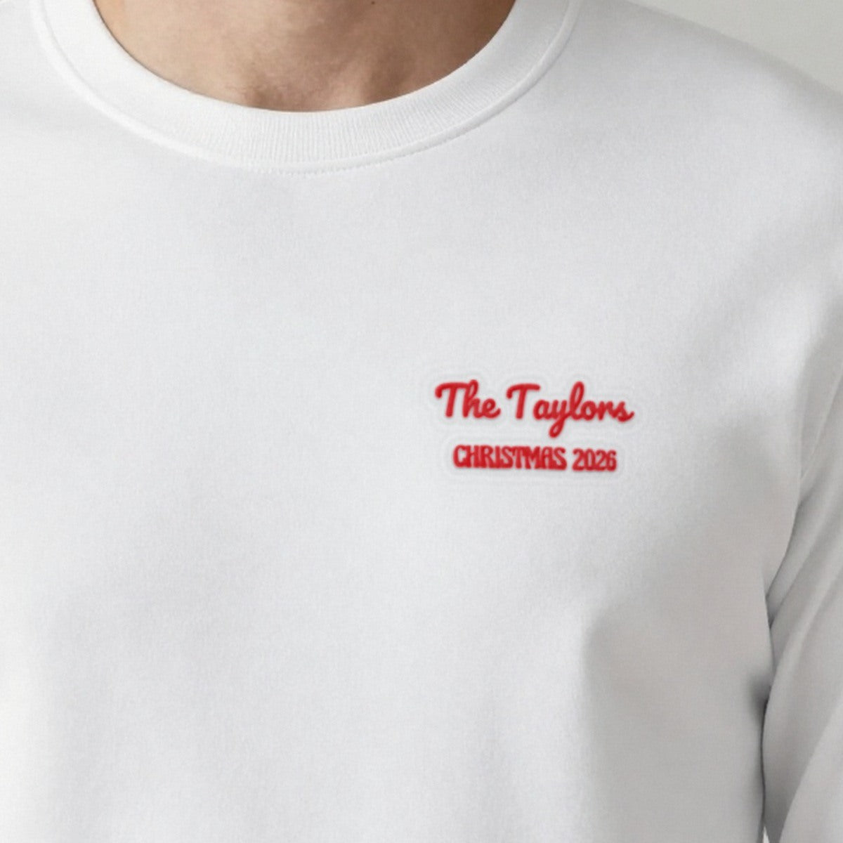 Family Name Christmas Jumper, adult sweatshirt in white, embroidered